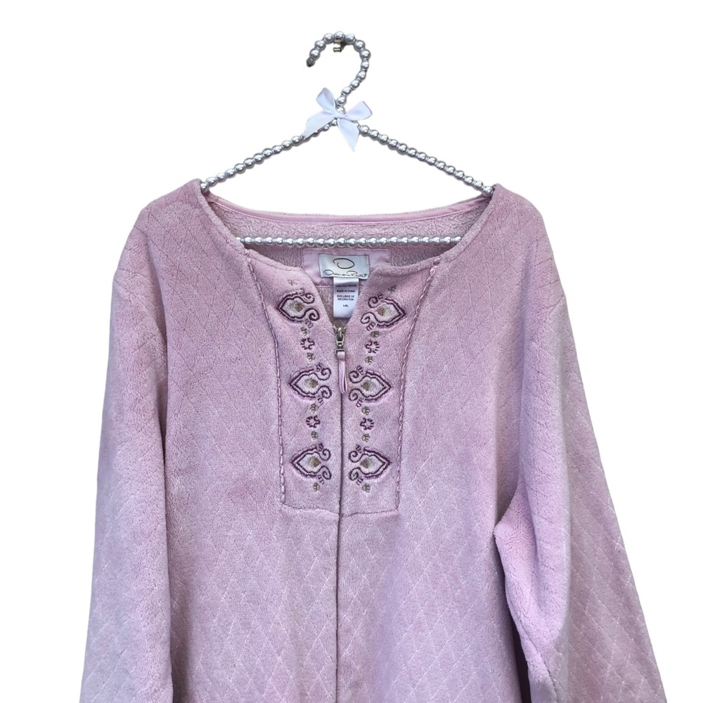 Oscar De La Renta Pink Fleece Night Robe size Large - Picture 3 of 10